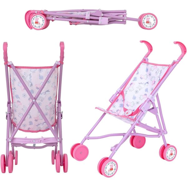 Rosa-weißer, faltbarer Peppa Pig-Spielzeugkinderwagen für Puppen ab 3 Jahren