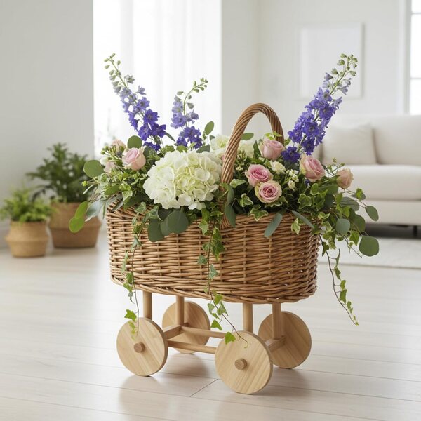 Carrozzina in Vimini Stile Vintage per Baby Shower e Decorazioni Casa