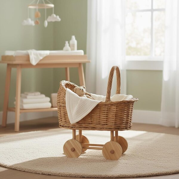 Carrozzina in Vimini Stile Vintage per Baby Shower e Decorazioni Casa