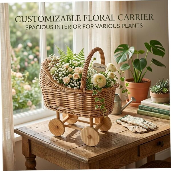 Carrozzina in Vimini Stile Vintage per Baby Shower e Decorazioni Casa