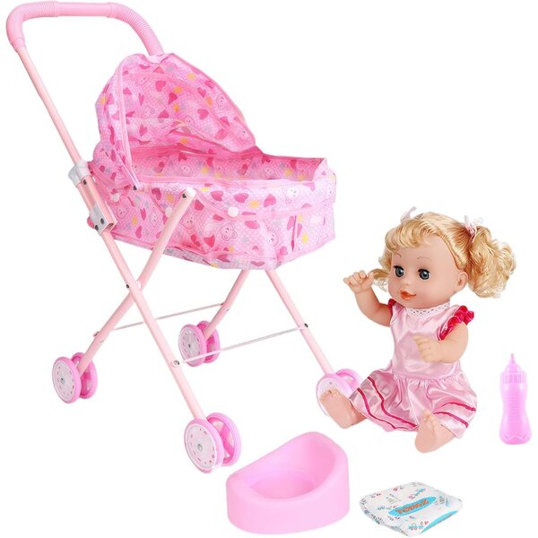 Set passeggino per bambole pieghevole con bambola e accessori - gioco educativo e simulazione