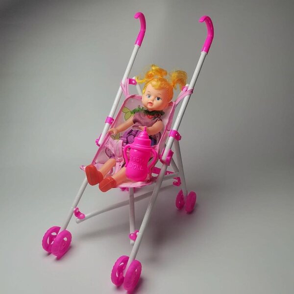 Leichter zusammenklappbarer Puppenwagen mit Puppe im Lieferumfang enthalten, Simulationsspiel für Kinder