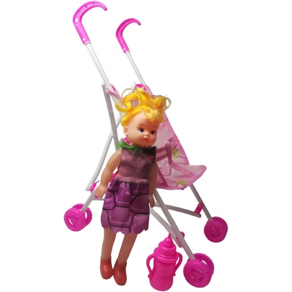 Leichter zusammenklappbarer Puppenwagen mit Puppe im Lieferumfang enthalten, Simulationsspiel für Kinder