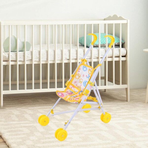 Gelber Mini-Klappwagen für Puppen – Lernspielzeug-Kinderwagen