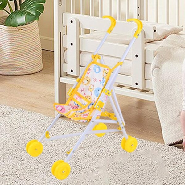 Gelber Mini-Klappwagen für Puppen – Lernspielzeug-Kinderwagen