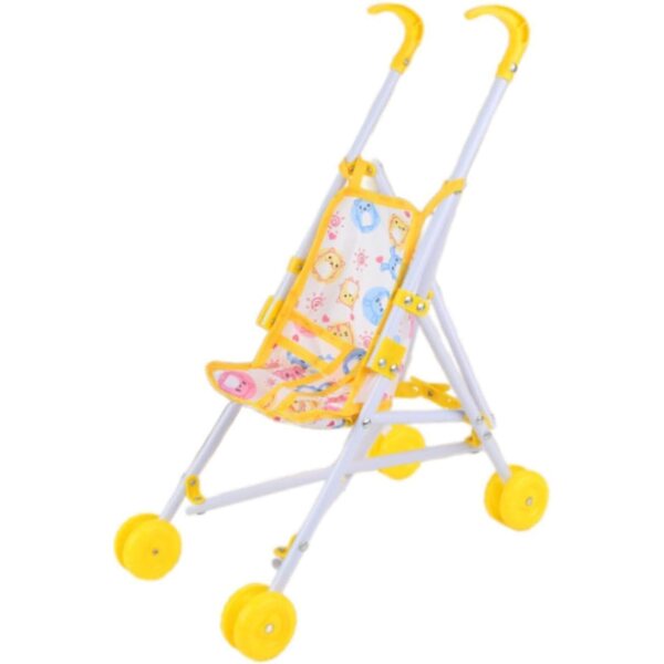 Gelber Mini-Klappwagen für Puppen – Lernspielzeug-Kinderwagen
