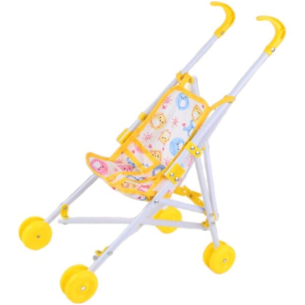Gelber Mini-Klappwagen für Puppen – Lernspielzeug-Kinderwagen