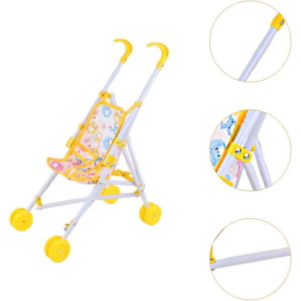 Gelber Mini-Klappwagen für Puppen – Lernspielzeug-Kinderwagen