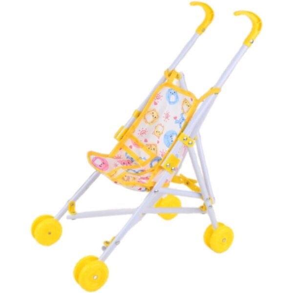 Gelber Mini-Klappwagen für Puppen – Lernspielzeug-Kinderwagen