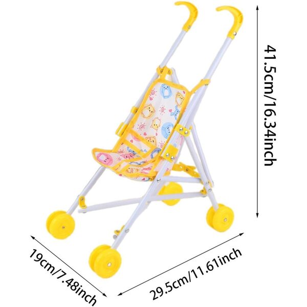 Gelber Mini-Klappwagen für Puppen – Lernspielzeug-Kinderwagen