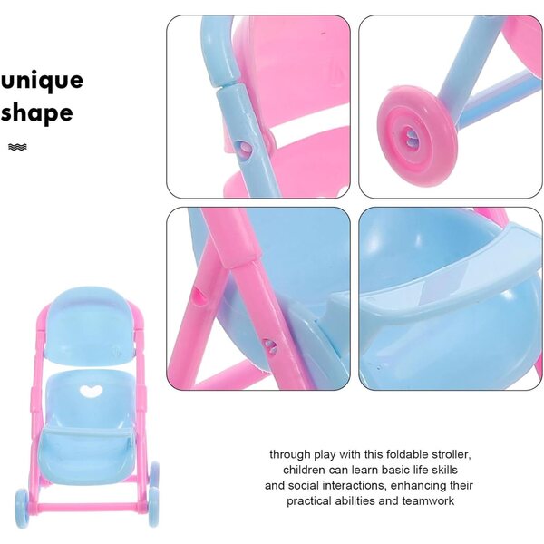BESPORTBLE Passeggino per Bambole Miniatura Pieghevole 2 Pezzi, Design Realistico e Sicuro