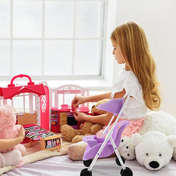 HEMOTON Lila Puppenwagen aus Kunststoff, dekoratives Accessoire für Puppenhäuser