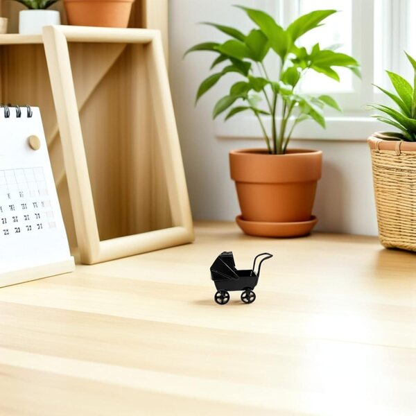 BESPORTBLE Miniatur-Spielzeug-Kinderwagen aus Metall für Puppenhaus, Schwarz
