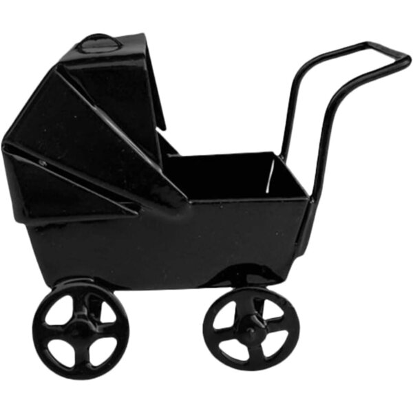 BESPORTBLE Spielzeug-Kinderwagen aus schwarzem Metall für dekorative Miniaturpuppen