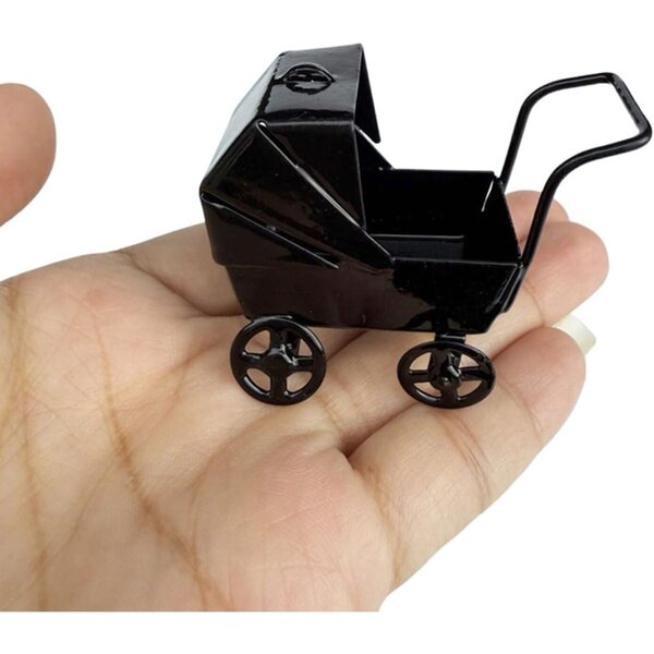 BESPORTBLE Spielzeug-Kinderwagen aus schwarzem Metall für dekorative Miniaturpuppen