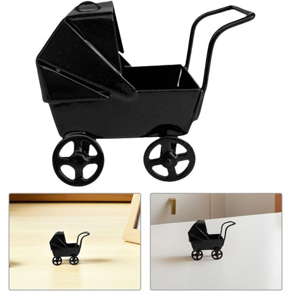 BESPORTBLE Spielzeug-Kinderwagen aus schwarzem Metall für dekorative Miniaturpuppen