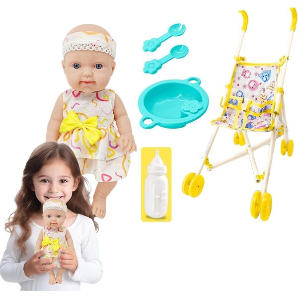 10 Zoll realistische Puppe mit Kinderwagen, Lernspielset für Kinder
