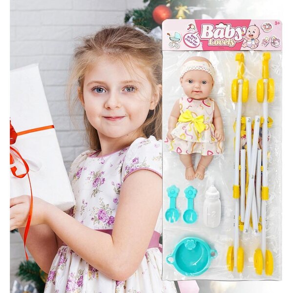 10 Zoll realistische Puppe mit Kinderwagen, Lernspielset für Kinder
