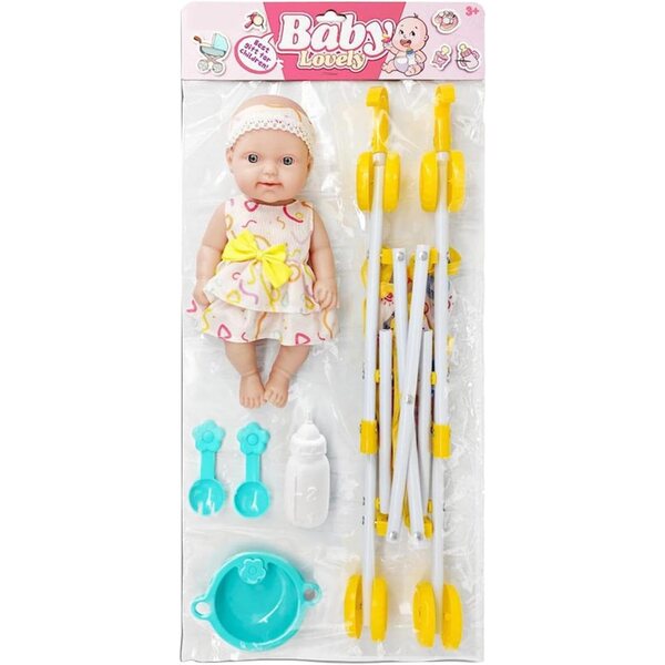 10 Zoll realistische Puppe mit Kinderwagen, Lernspielset für Kinder