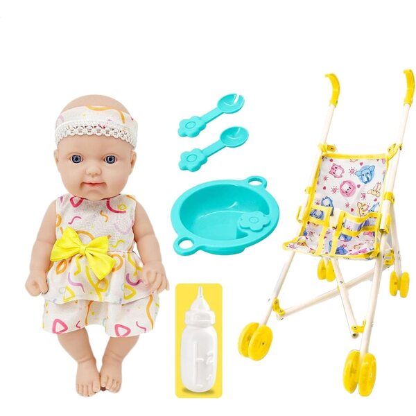 10 Zoll realistische Puppe mit Kinderwagen, Lernspielset für Kinder