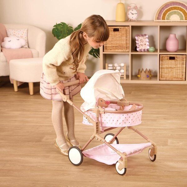 LullaBaby Doppel-Kinderwagen-Set für Puppen mit Zubehör und faltbarem Verdeck