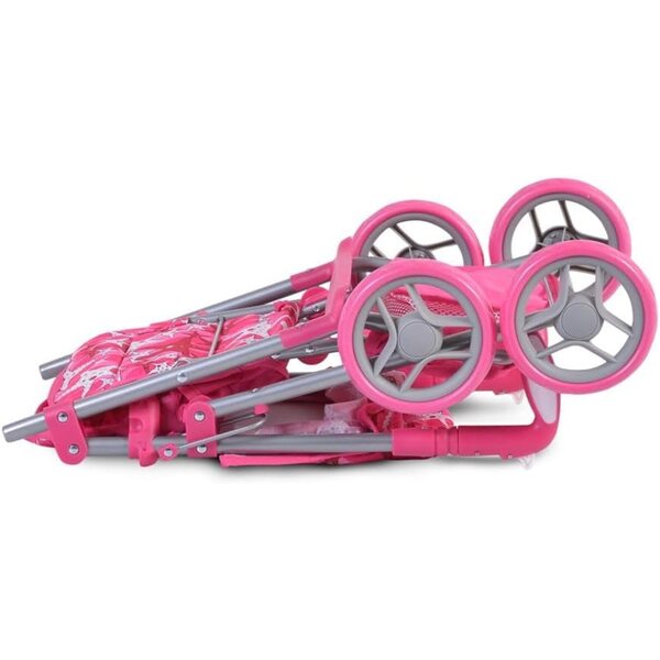 Carrozzina per Bambole Moni Stars 9351 Rosa Pieghevole con Schienale e Maniglie Regolabili