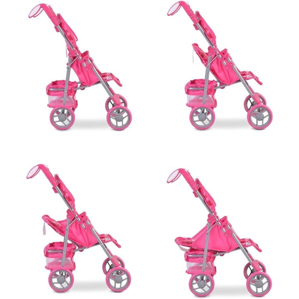 Carrozzina per Bambole Moni Stars 9351 Rosa Pieghevole con Schienale e Maniglie Regolabili