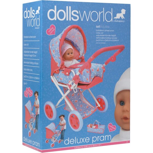 Deluxe-Faltwagen für Puppen bis 46 cm mit Verdeck und Korb