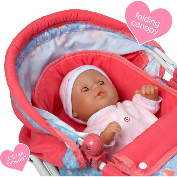 Deluxe-Faltwagen für Puppen bis 46 cm mit Verdeck und Korb