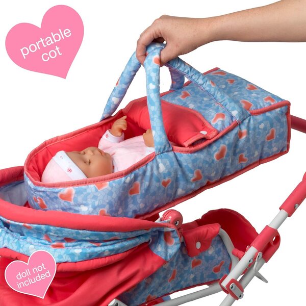 Deluxe-Faltwagen für Puppen bis 46 cm mit Verdeck und Korb
