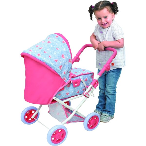 Deluxe-Faltwagen für Puppen bis 46 cm mit Verdeck und Korb