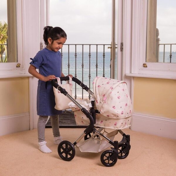 Einzelner verstellbarer Kinderwagen für Darcie-Puppen mit 2-in-1-Sitz in Cremefarbe