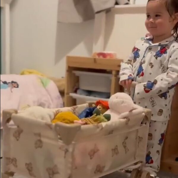 Carrello gioco per bambole Roma Teddy con orsacchiotto, pieghevole e leggero, fino a 42 cm