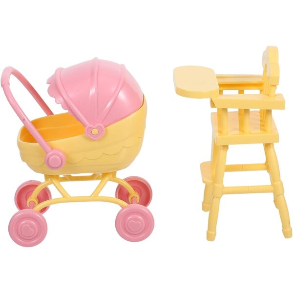 BESTonZON Mini-Kinderwagen und Hochstuhl für Puppen aus sicherem und kompaktem ABS