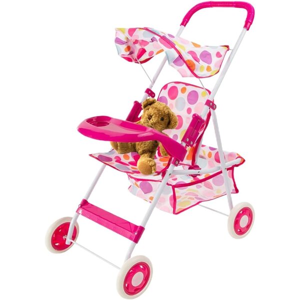 Lainiaoly Spielzeug-Kinderwagen für Puppen mit Sonnenschirm und Doppelkorb