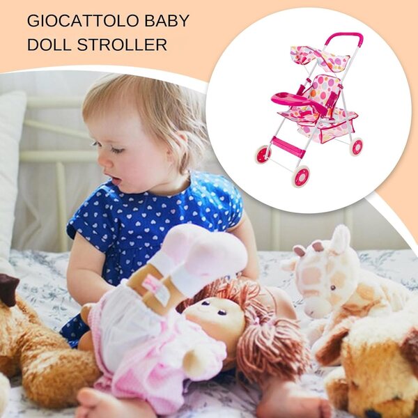 Lainiaoly Spielzeug-Kinderwagen für Puppen mit Sonnenschirm und Doppelkorb