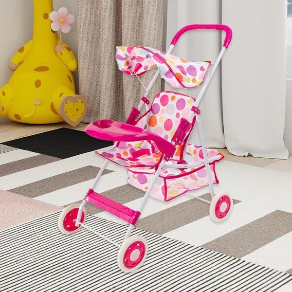 Lainiaoly Spielzeug-Kinderwagen für Puppen mit Sonnenschirm und Doppelkorb