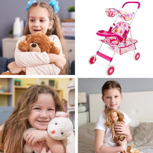 Lainiaoly Spielzeug-Kinderwagen für Puppen mit Sonnenschirm und Doppelkorb