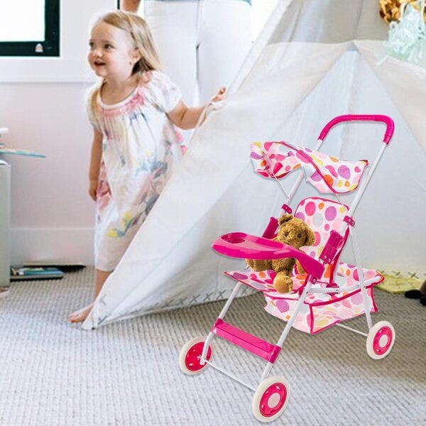 Lainiaoly Spielzeug-Kinderwagen für Puppen mit Sonnenschirm und Doppelkorb