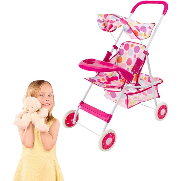 Lainiaoly Spielzeug-Kinderwagen für Puppen mit Sonnenschirm und Doppelkorb