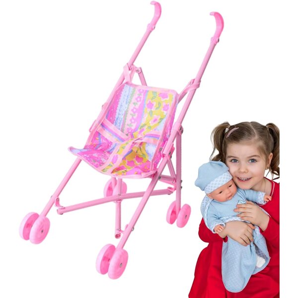 Realistischer rosa Spielzeug-Kinderwagen für Kinder – Imitations- und Fantasy-Spiele