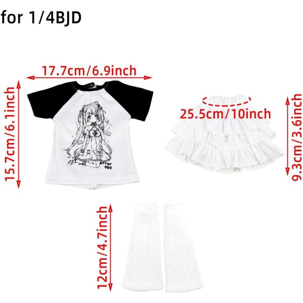 niannyyhouse BJD-Kleidung für 1/4 und 1/6 Puppen: T-Shirt, Rock und blaue Socken