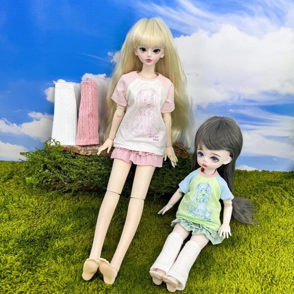 niannyyhouse BJD-Kleidung für 1/4 und 1/6 Puppen: T-Shirt, Rock und blaue Socken