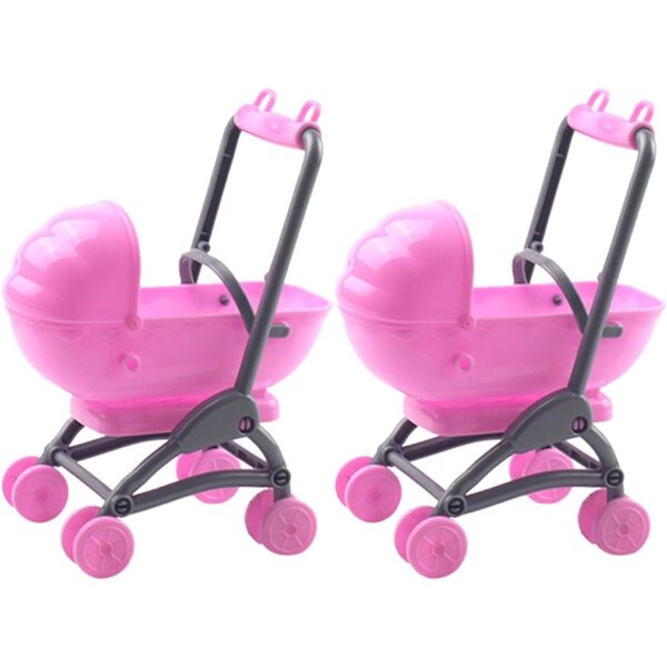 Set mit 2 rosa Kinderwagenspielzeugen aus Kunststoff für Puppenhäuser und fantasievolle Spiele
