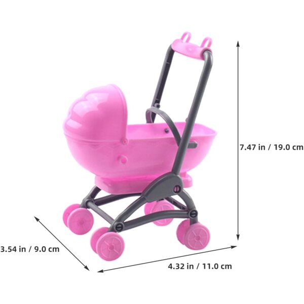 Set mit 2 rosa Kinderwagenspielzeugen aus Kunststoff für Puppenhäuser und fantasievolle Spiele