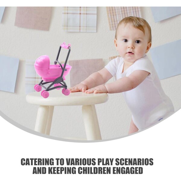 Set mit 2 rosa Kinderwagenspielzeugen aus Kunststoff für Puppenhäuser und fantasievolle Spiele