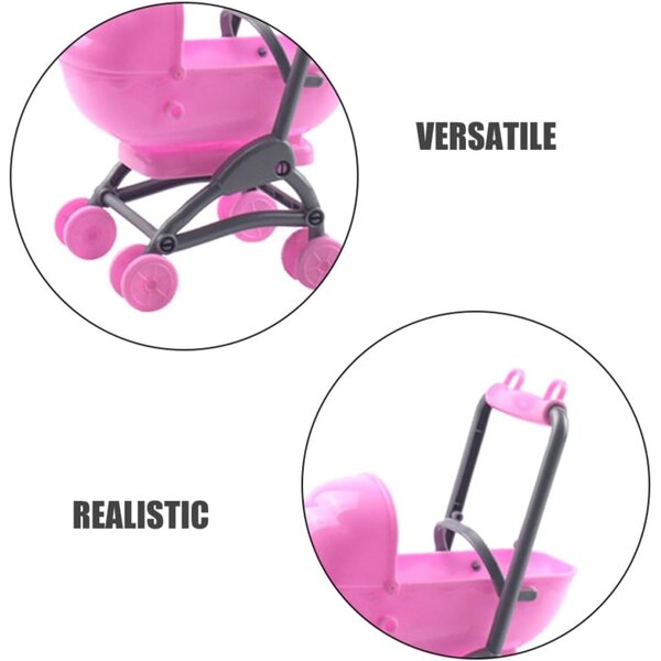 Set mit 2 rosa Kinderwagenspielzeugen aus Kunststoff für Puppenhäuser und fantasievolle Spiele