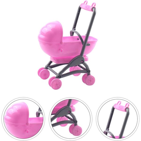 Set mit 2 rosa Kinderwagenspielzeugen aus Kunststoff für Puppenhäuser und fantasievolle Spiele