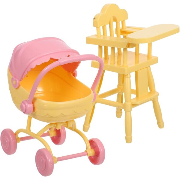 Garneck Miniatur-Kinderwagen und Hochstuhl für Puppenhäuser aus gelbem ABS