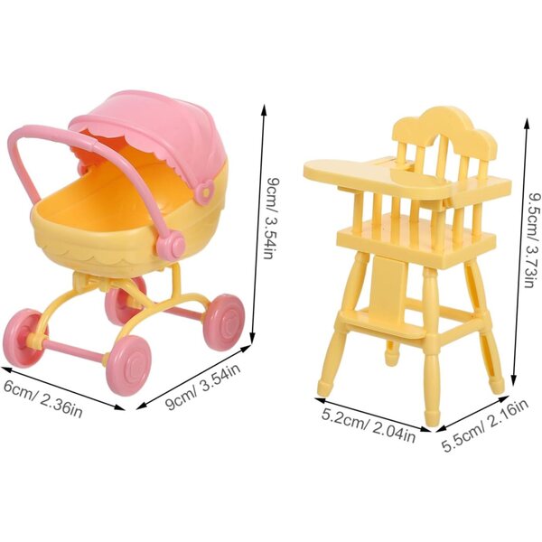 Garneck Passeggino e Seggiolone Miniatura per Case delle Bambole in ABS Giallo